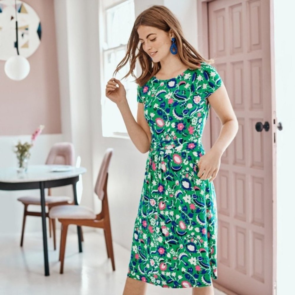 Boden Amelie Dress – Emerald Floral – Size 4R